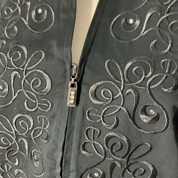 Christine Alexander Embroidered Black Zip Front Long Sleeve Embellished Shirt M - Picture 4 of 11